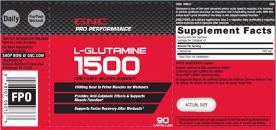 Photo of the GNC Pro Performance L-Glutamine 1500 label