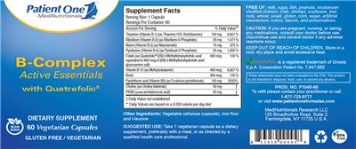 Photo of the Patient One MediNutritionals B-Complex Active Essentials label