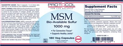 MSM Bio-Available Sulfur 1000 mg