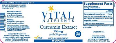Photo of the Vital Nutrients Curcumin Extract 750 mg label