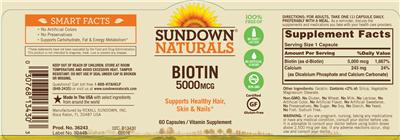 Photo of the Sundown Naturals Biotin 5000 mcg label