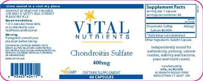 Photo of the Vital Nutrients Chondroitin Sulfate 400 mg label