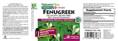 Photo of the Natures Plus Herbal Actives Fenugreek 350 mg label