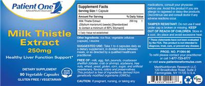 Photo of the Patient One MediNutritionals Milk Thistle Extract 250 mg label