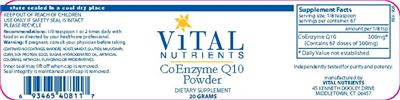 Photo of the Vital Nutrients CoEnzyme Q10 Powder label