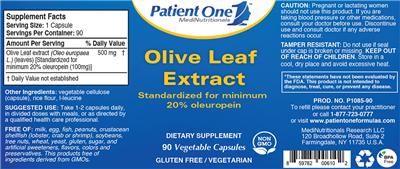 Photo of the Patient One MediNutritionals Olive Leaf Extract label