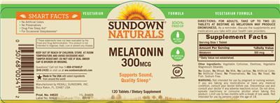 Photo of the Sundown Naturals Melatonin 300 mcg label