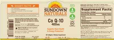 Photo of the Sundown Naturals Co Q-10 400 mg label