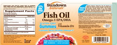Photo of the Sundown Naturals Fish Oil Omega-3 EPA/DHA With Vitamin D3 label