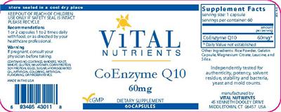 Photo of the Vital Nutrients CoEnzyme Q10 60 mg label