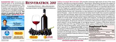 Photo of the ProCaps Laboratories Resveratrol 200 label