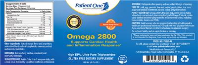 Photo of the Patient One MediNutritionals Omega 2800 Natural Orange Flavor label