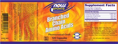 Photo of the NOW Sports Branched Chain Amino Acids label
