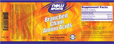 Photo of the NOW Sports Branched Chain Amino Acids label