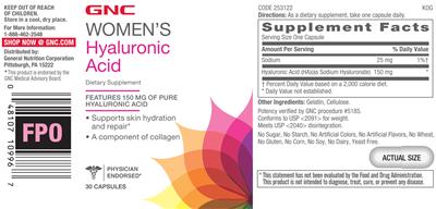 Photo of the GNC Women's Hyaluronic Acid label