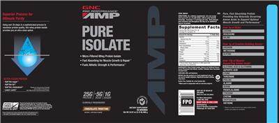 Photo of the GNC Pro Performance AMP Pure Isolate Chocolate Frosting label