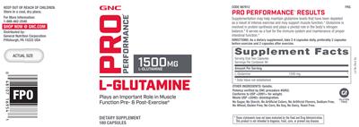 Photo of the GNC Pro Performance L-Glutamine 1500 mg label