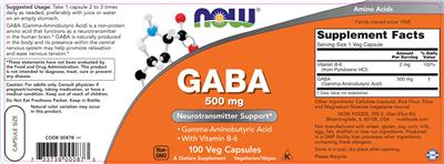 Photo of the NOW GABA 500 mg label