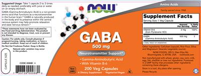 Photo of the NOW GABA 500 mg label