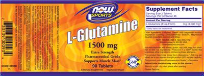 Photo of the NOW Sports L-Glutamine 1500 mg label