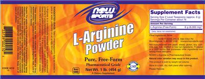 Photo of the NOW Sports L-Arginine Powder label