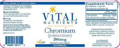 Photo of the Vital Nutrients Chromium (Polynicotinate) 200 mcg label