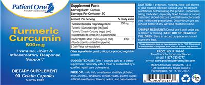 Photo of the Patient One MediNutritionals Turmeric Curcumin 500 mg label
