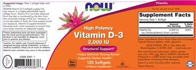 Photo of the NOW High Potency Vitamin D-3 2,000 IU label