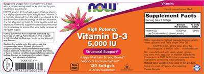 Photo of the NOW High Potency Vitamin D-3 5,000 IU label