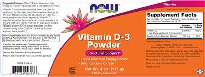 Photo of the NOW Vitamin D-3 Powder label