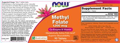 Photo of the NOW Methyl Folate 1,000 mcg label