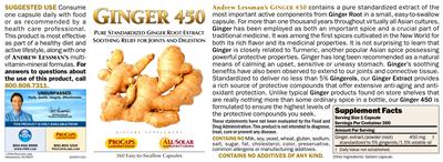 Photo of the ProCaps Laboratories Ginger 450 label