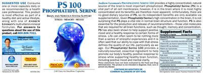 Photo of the ProCaps Laboratories PS 100 Phosphatidyl Serine label
