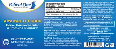 Photo of the Patient One MediNutritionals Vitamin D3 5000 label
