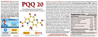 Photo of the ProCaps Laboratories PQQ 20 mg label