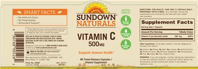 Photo of the Sundown Naturals Vitamin C 500 mg label