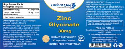 Photo of the Patient One MediNutritionals Zinc Glycinate 30 mg label
