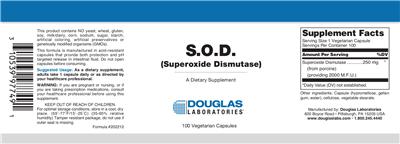 Photo of the Douglas Laboratories S.O.D. (Superoxide Dismutase) label