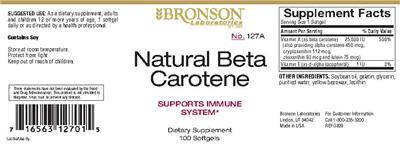 Photo of the Bronson Laboratories Natural Beta Carotene label