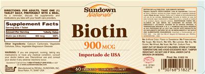 Product label for Biotin 900 mcg