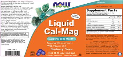 Photo of the NOW Liquid Cal-Mag Blueberry Flavor label