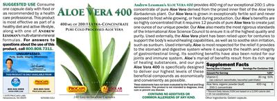 Photo of the ProCaps Laboratories Aloe Vera 400 label