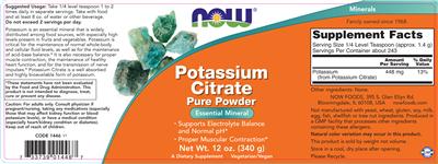 Photo of the NOW Potassium Citrate label