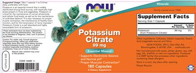 Photo of the NOW Potassium Citrate 99 mg label