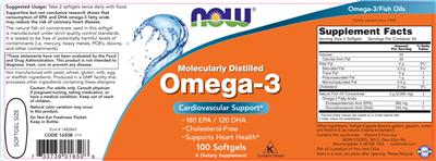 Photo of the NOW Molecularly Distilled Omega-3 label