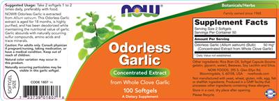 Photo of the NOW Odorless Garlic label