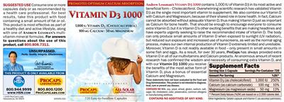 Photo of the ProCaps Laboratories Vitamin D3 1000 label