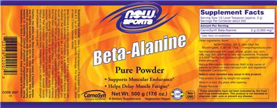 Photo of the NOW Sports Beta-Alanine label