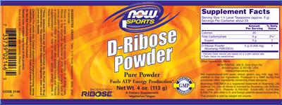 Photo of the NOW Sports D-Ribose Powder label
