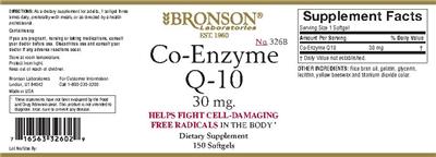 Photo of the Bronson Laboratories Co-Enzyme Q-10 30 mg label